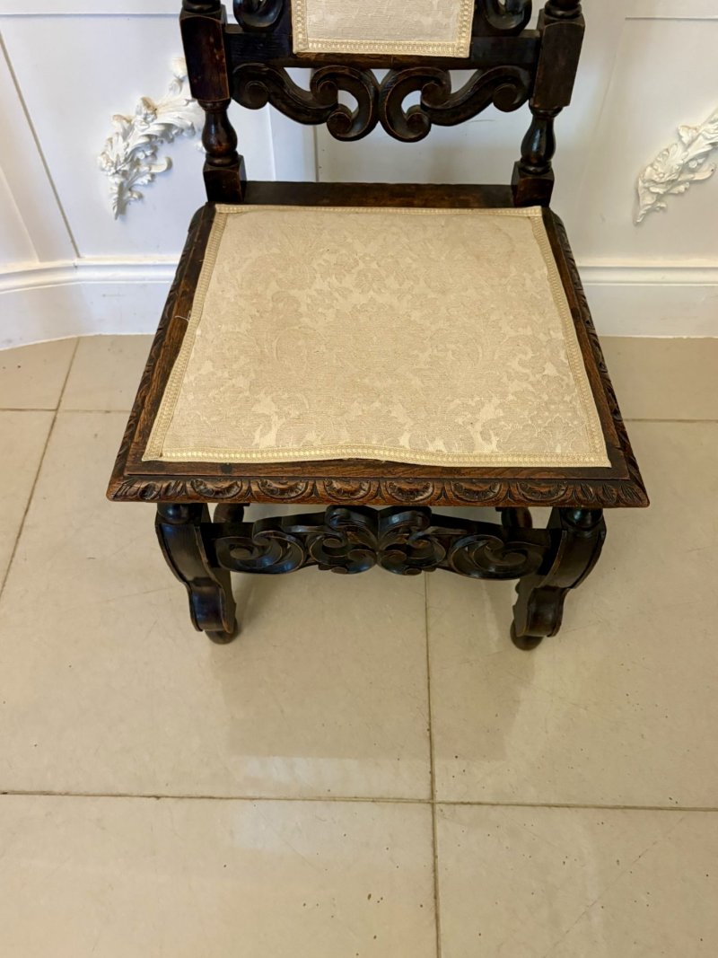 Antique Victorian Quality Set of 4 Carved Oak Dining Chairs